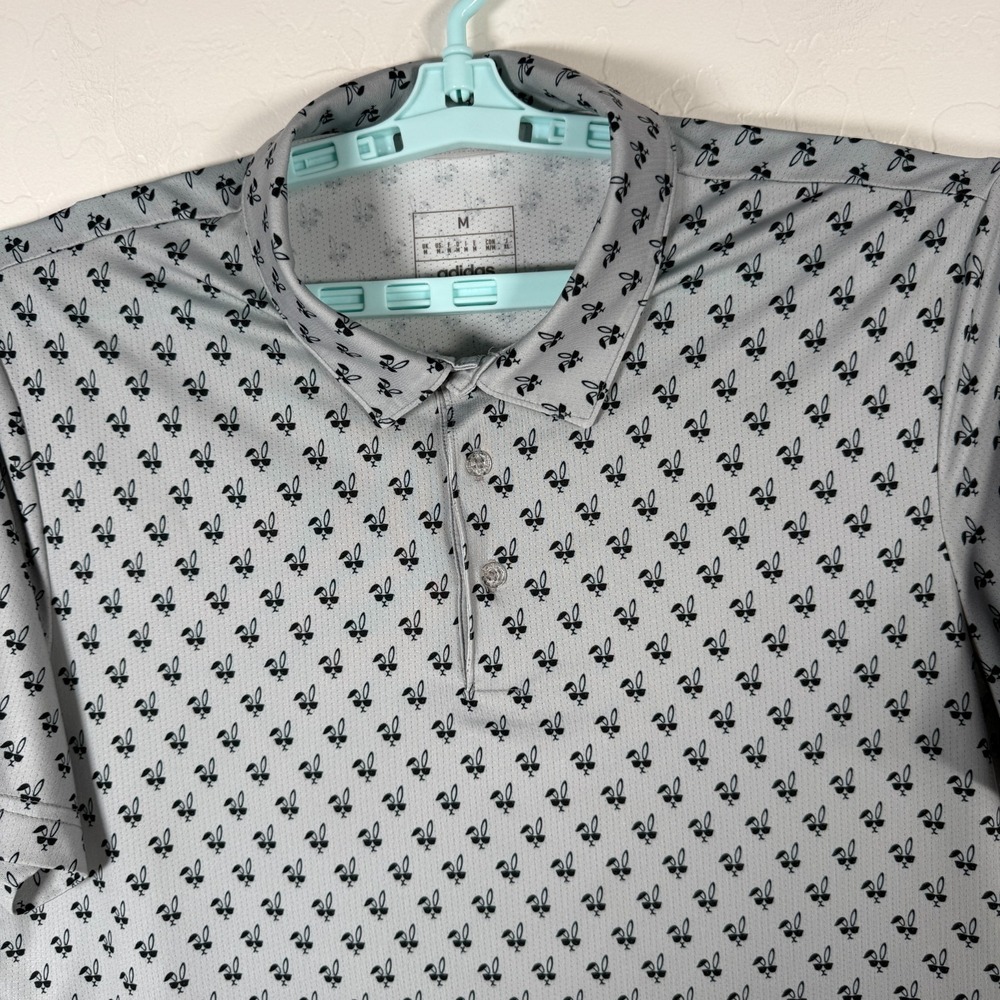 Adidas Polo Shirt Mens‎ Medium Gray Golf Performance Bunny Print AOP